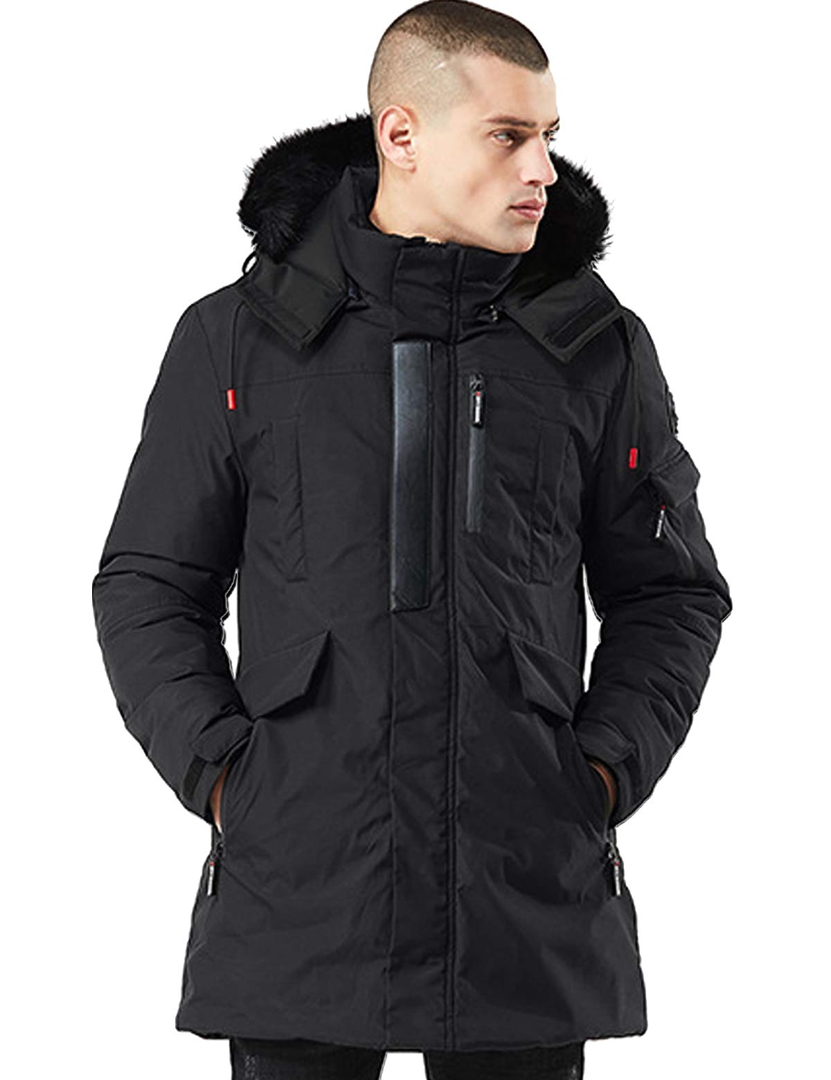 GEMYSE Men's Warm Winter Coat Thickened Cotton Parka Windproof Insulated Jacket with Hood (Black,Large)
