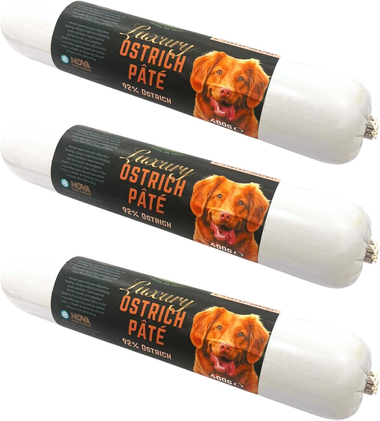 Paddock Farm Dog Food Ostrich Pate Tube Pack Of 3x 400g. Single