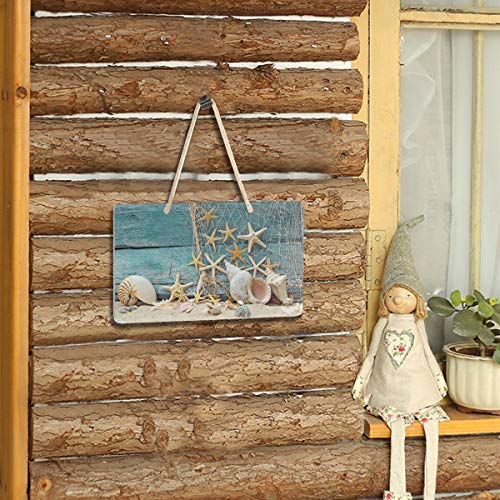 Wamika Welcome Summer Sea Star Beach Sand Wooden Door Hanging Sign Plaque Coastal Ocean Shell Tropical Palm Leaves Wall Signs Yard Indoor Outdoor Garden Decorations Banner with Hang Rope 11" x 6" - Image 4