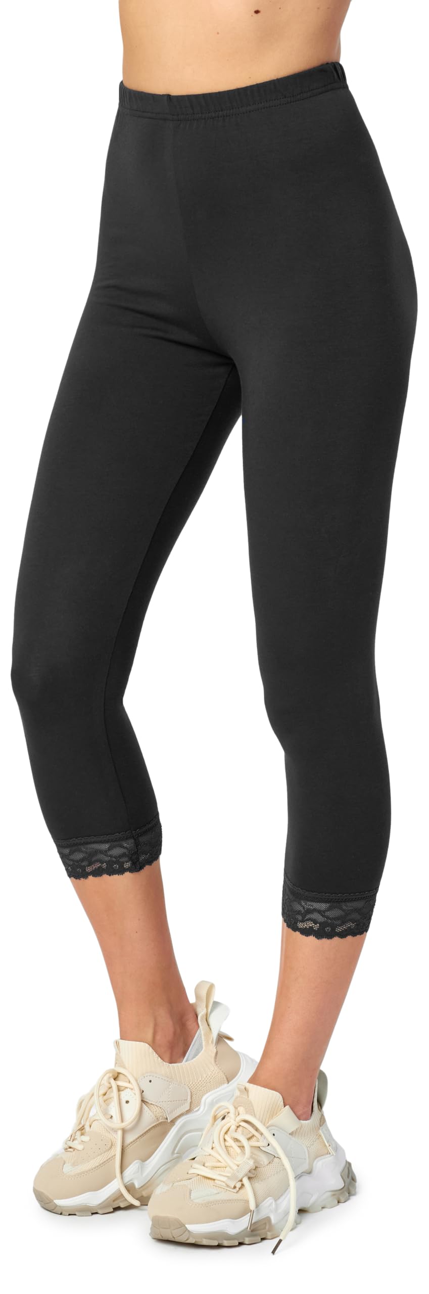 Merry Style Damen Capri Leggings 3/4 aus Baumwolle mit Spitze Bequeme und blickdichte Leggings Damen MS10-224