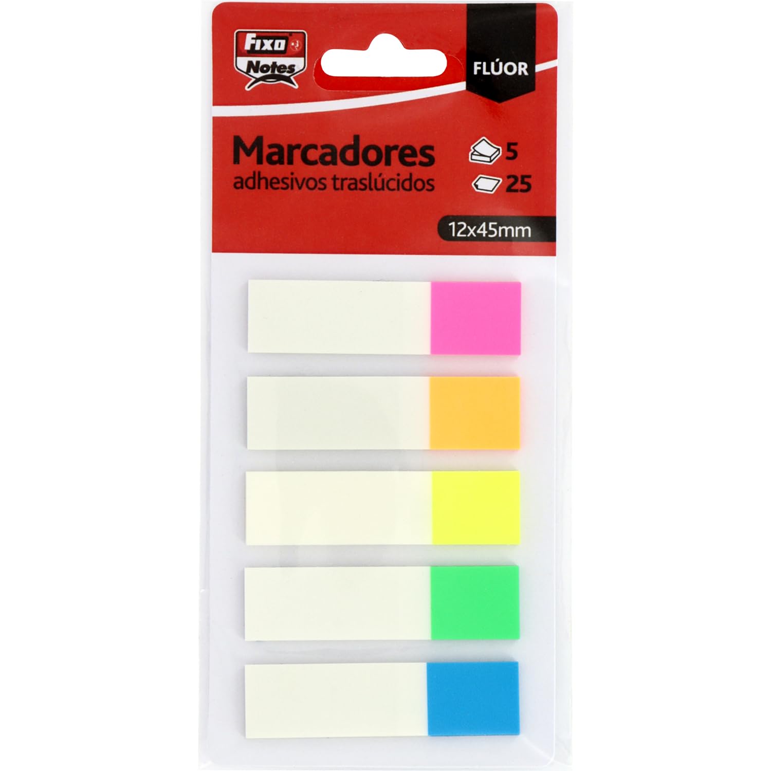 Fixo Notes | Bandes Adhésives à Souligner | Couleurs Néon | 160 Bandes | 5 X 135 Mm | Plastique Translucide | Repositionnable | Parfait Pour Souligner