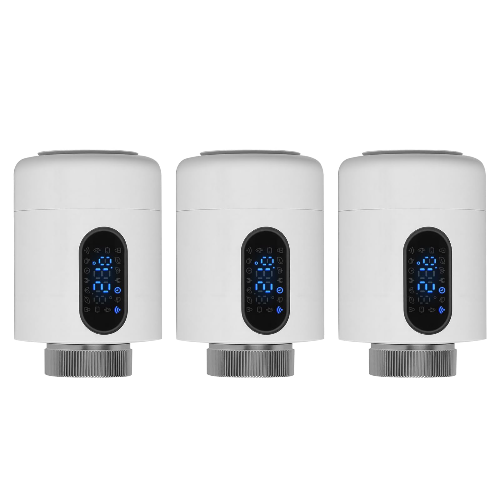 Lot de 3 thermostats de radiateur 2,4 GHz Wi-Fi sans hub Blanc