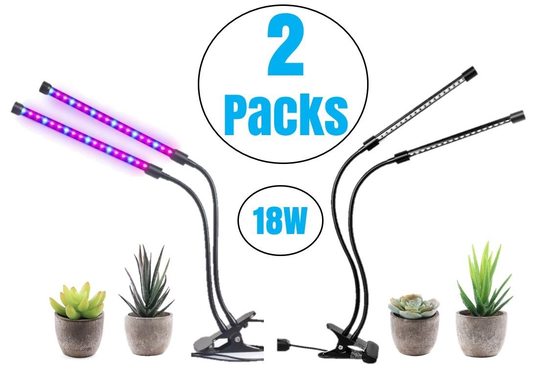 Twin Value Packs Premium LED Plant Grow Light for Rapid Plant Growth 18 W x 2 Dual Head with Timer, Adjustable. For Indoor Plants Hydroponic, Greenhouse, Gardening, Germination. BestCircle