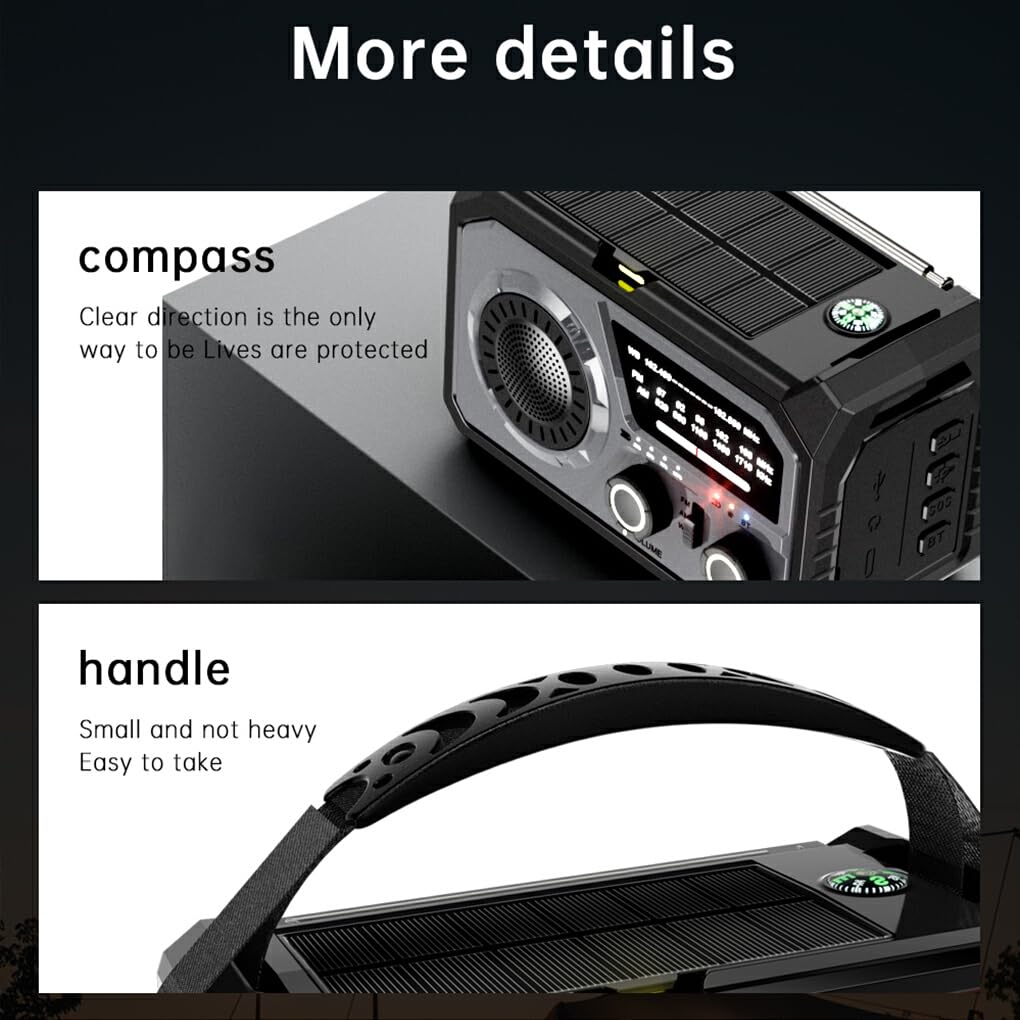 Radio FM con manivela de Mano, Clima de Emergencia, inalámbrico, ABS, Linterna LED, Potencia, BT, Linterna LED, manivela de Mano, Radio Am, Verde