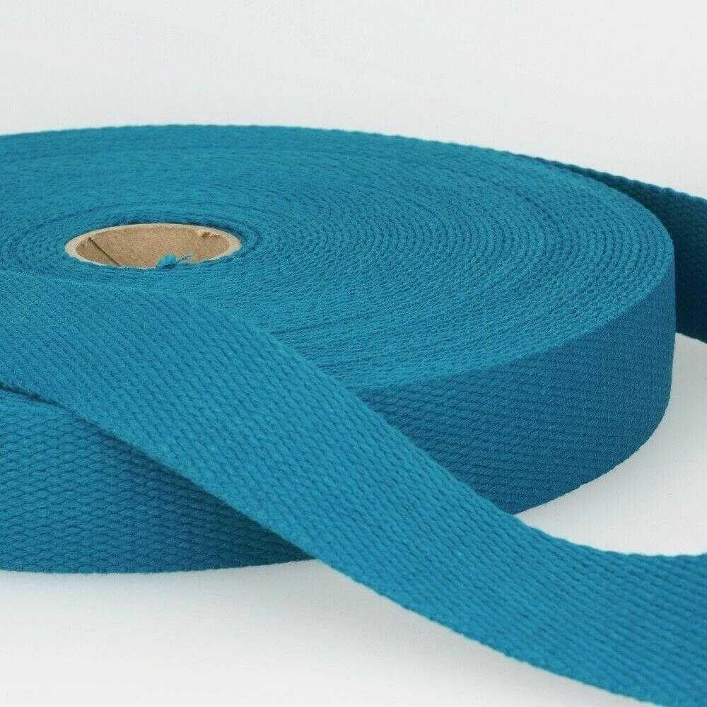 25mm Cotton Webbing 2mm Strap 231D, 126 Dark Turquoise Blue, 4 Metres