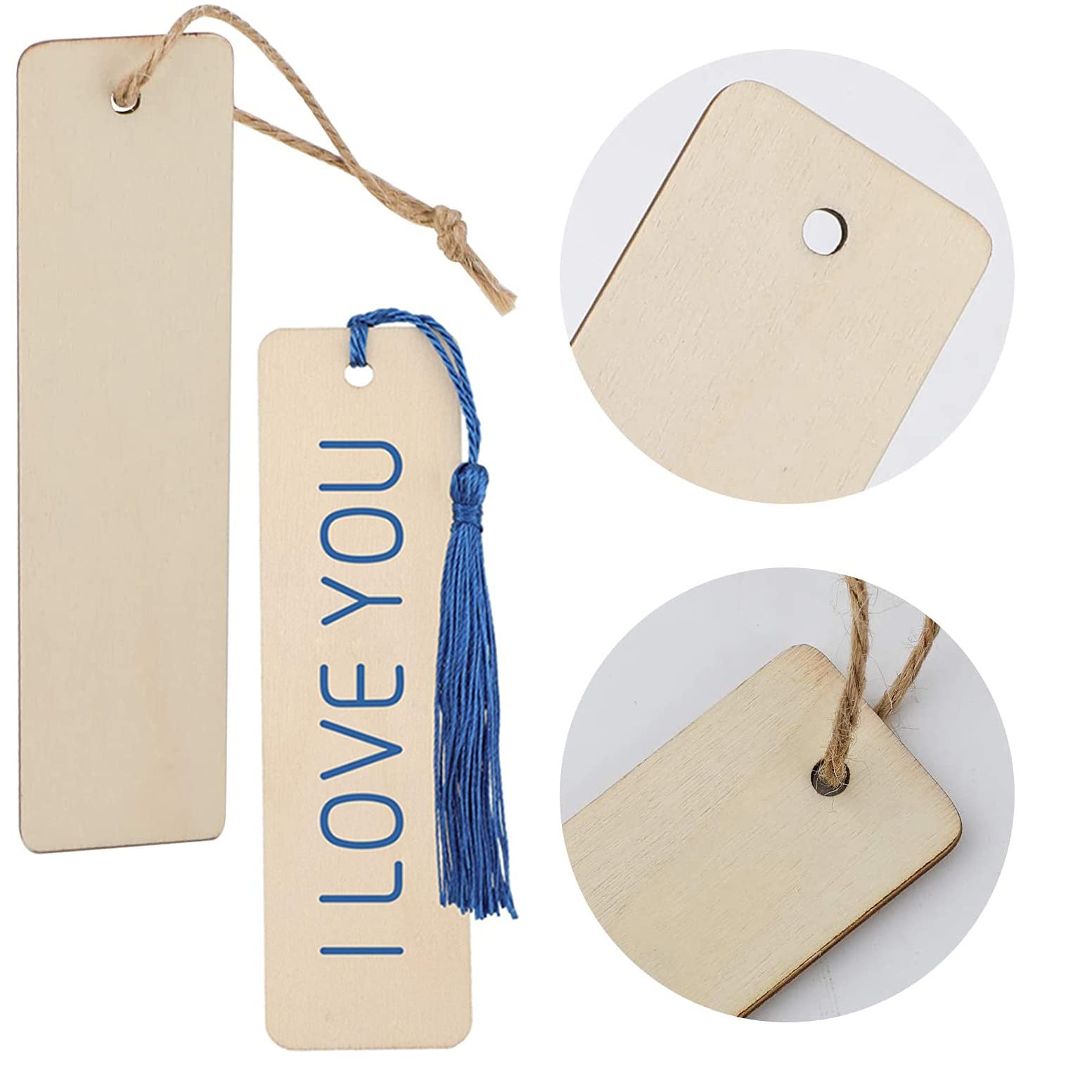 Marcapáginas Madera en Blanco 20 Piezas para Manualidades y Bricolaje