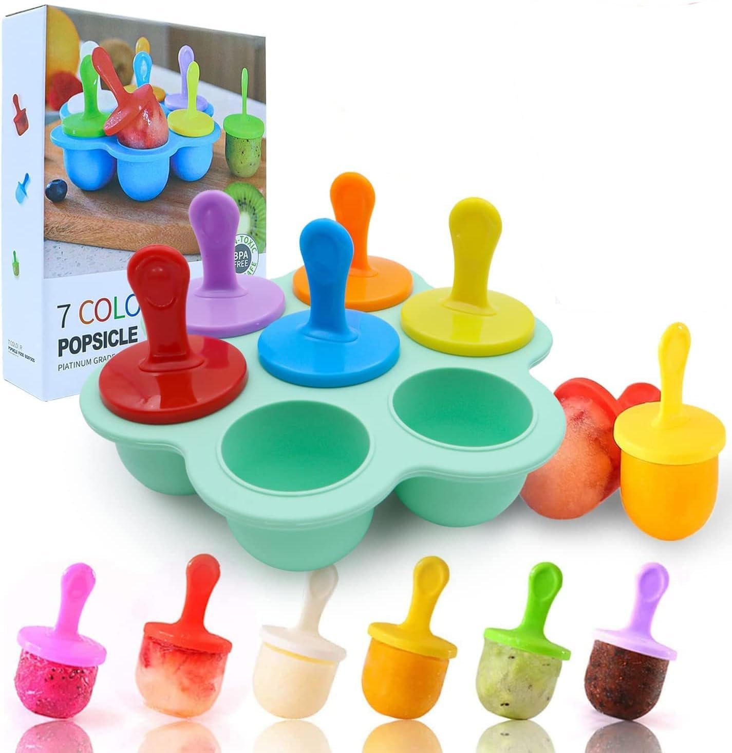 Molde para Helados de Silicona, Moldes para Polos Reutilizables, Mini Moldes para Paletas, Moldes de Hielo Caseros con Palitos y Tapas de Colores, Verde