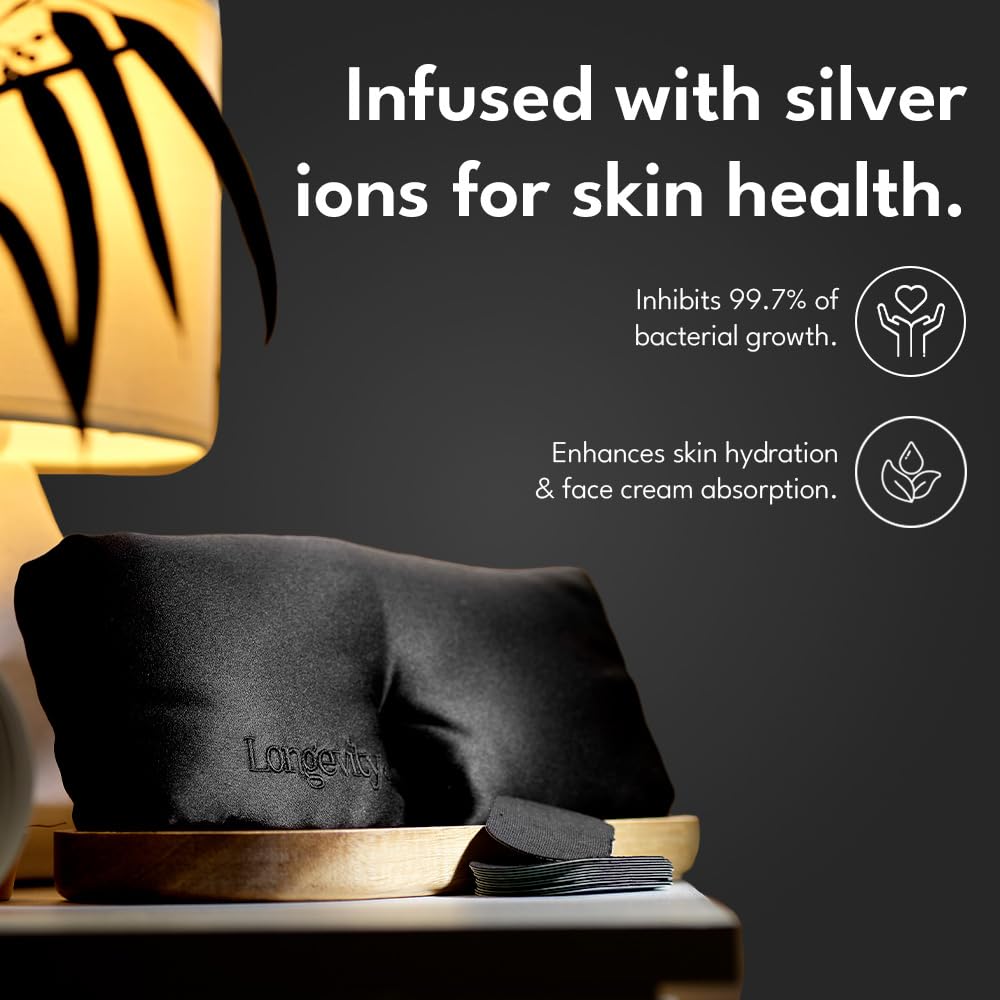 Longevity Antifaz de seda de morera 100 % para dormir, antifaz de seda bio-contorneada con infusión de iones de plata para piel y cabello, bloqueo de luz, hipoalergénico, ayuda para dormir de lujo