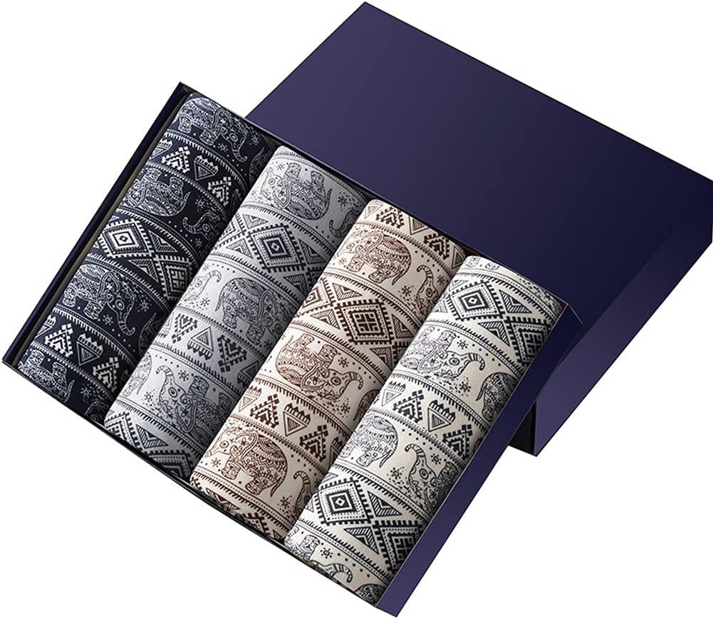Men's Underwear Print Sexy Underpants Super Soft Modal U Convex Pouch Boxer 4 Pcs