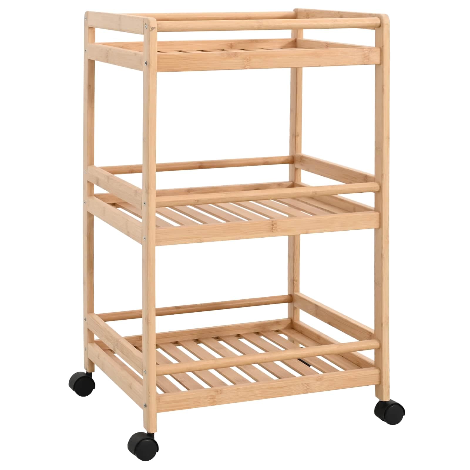 vidaXL Kitchen Trolley with Wheels Beige 46 x 38 x 76 cm Bamboo, Modern Kitchen Trolley, Portable Utility Cart with Ample Storage, Rectangular Design for Meal Prep, Dining Room Organization