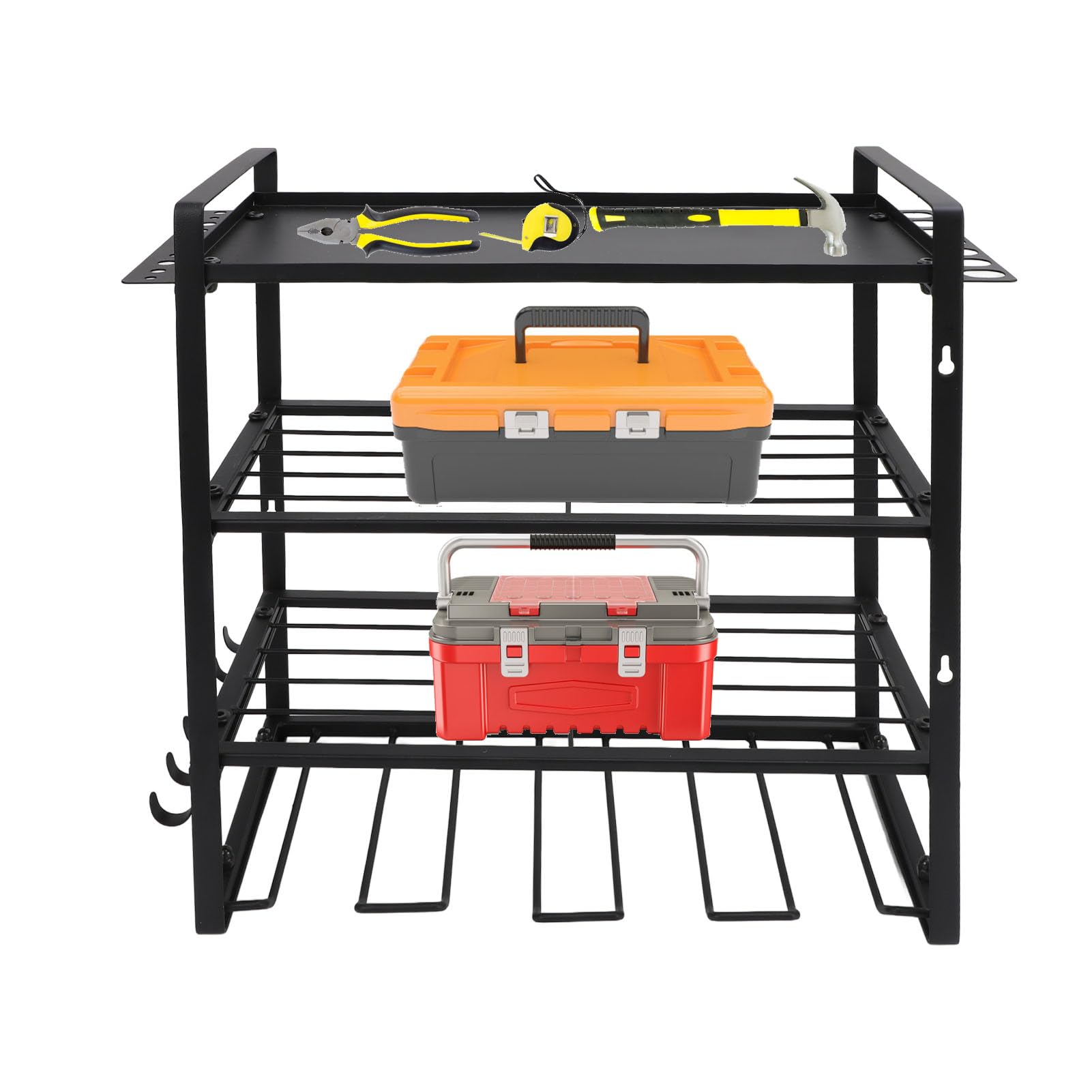 Aramox Organizer per Utensili Elettrici, Supporto per Trapano a Parete in Ferro con Fessure Laterali e Ganci, capacità di 200 Libbre, Facile Montaggio per Deposito Sala Attrezzi Officina Garage