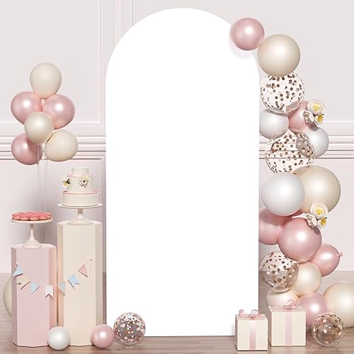 Cubierta de arco de boda de elastano, cubierta de arco de tela blanca ajustada de 6.6 pies, telón de fondo Chiara de 2 caras, telón de fondo
