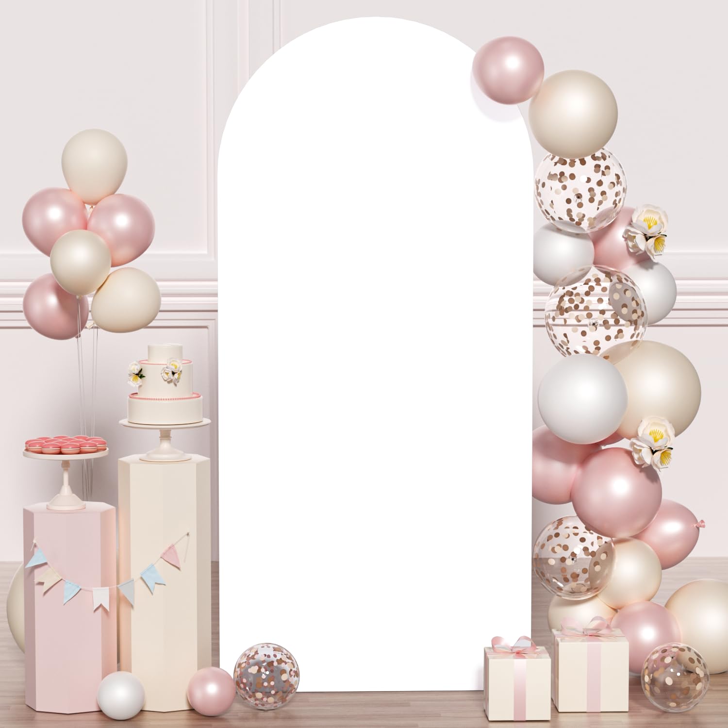 Spandex Wedding Arch Cover Fabric White Fitted Arch Cover 6.6FT Chiara Backdrop 2-Sided Arch Covers Stretchy Backdrop for Wall Arbors Arched Cover for