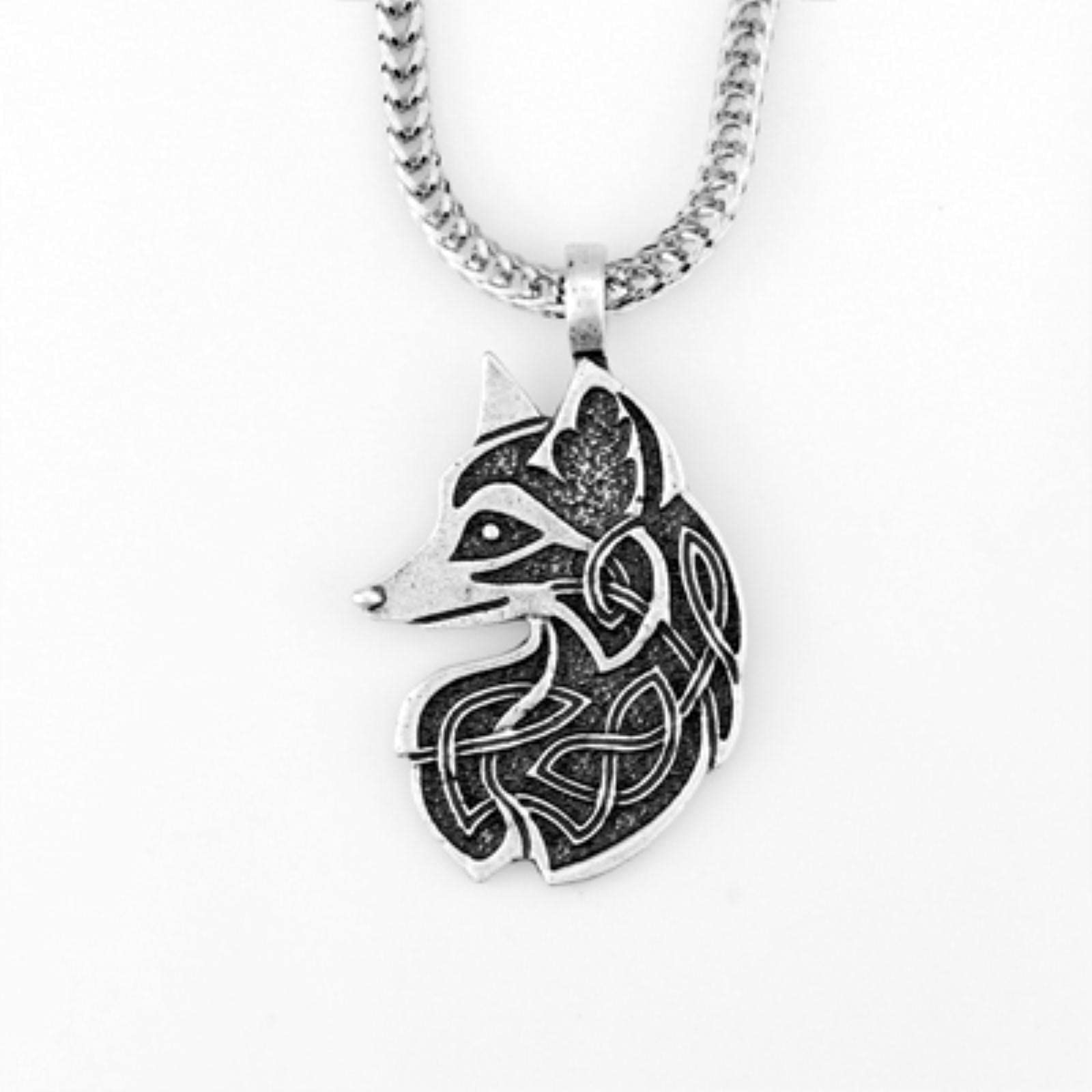 Hcma Men's Metal Chain Classic Viking Fox Pendant Handmade Celtics Fox Necklace Amulet Talisman Necklace Jewelry