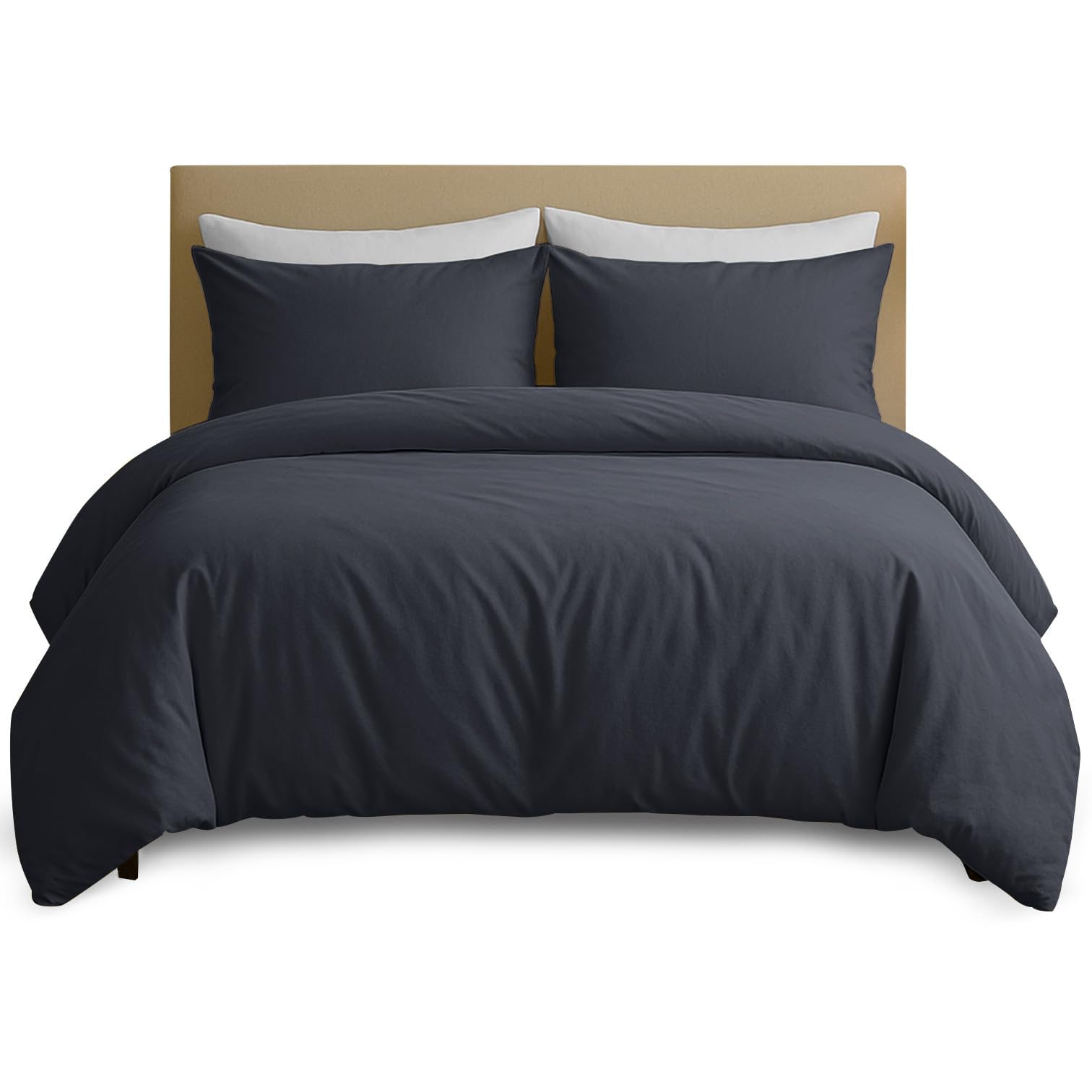 Hafaa Single Duvet Cover Set - Charcoal Brushed Microfiber Bedding with Pillowcase - 135 x 200 cm