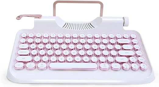 RYMEK Typewriter Style Mechanical Wired & Wireless Keyboard with Tablet Stand, Bluetooth Connection (White)