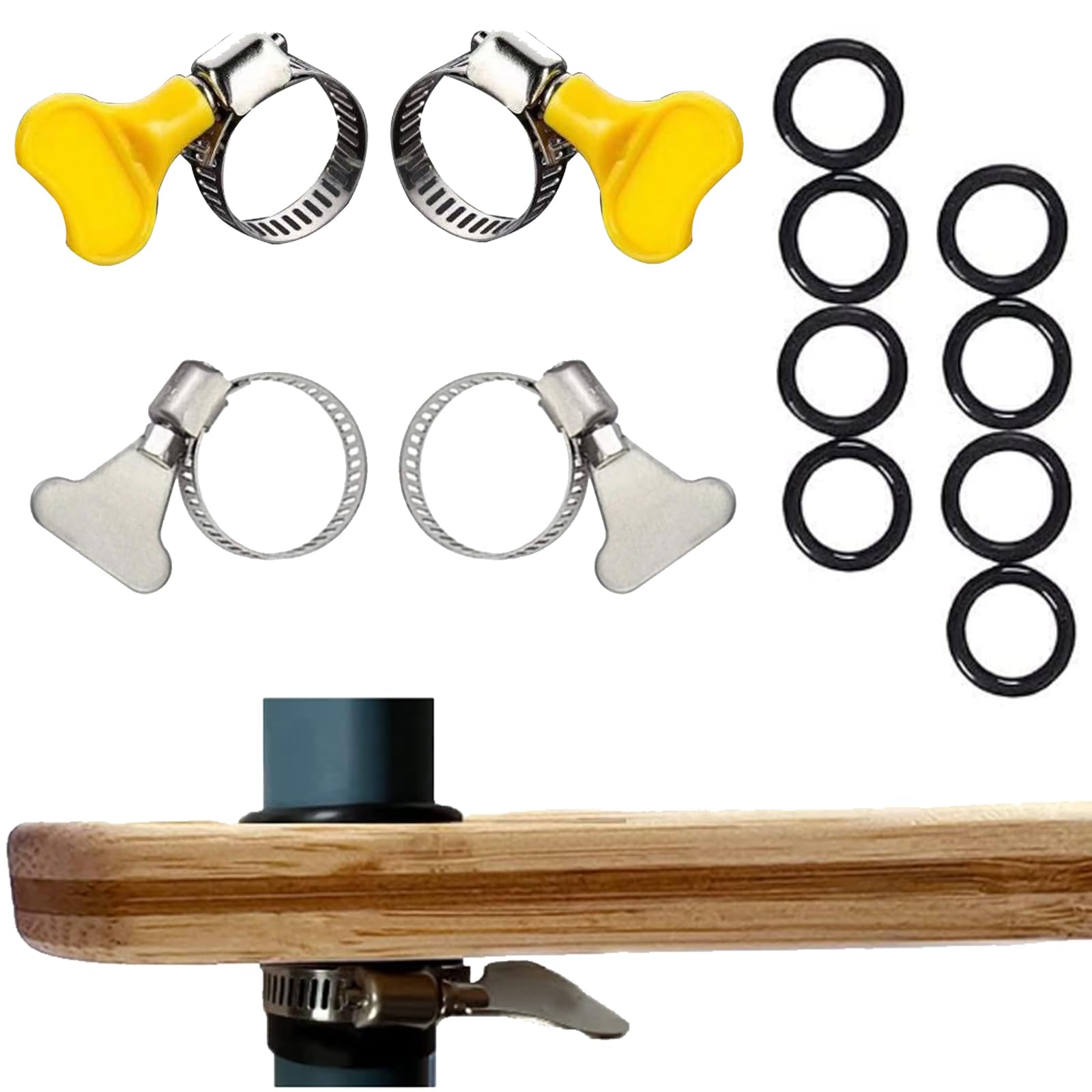 HANQ High Chair Foot Rest Accessories, 2 Pairs Stainless Steel Anti-Slip Buckle Baby Highchair Footrest Accessories with 8 Rubber Rings, Compatible with IKEA Antilop High Chair Footrest