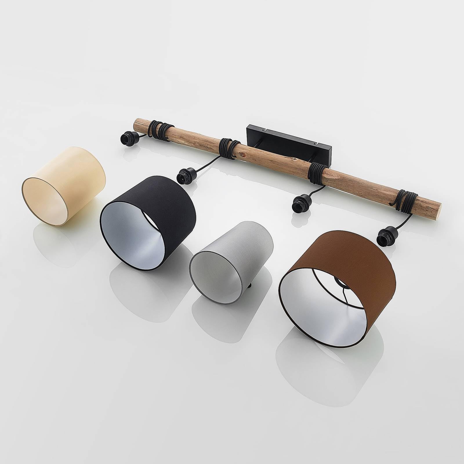 Lindby Esstisch Pendelleuchte Holz, Textil Balkenpendelleuchte Holzast und Stoff Lampenschirm Hängelampe Lampe Wohnzimmer 4x E27 ohne Leuchtmittel