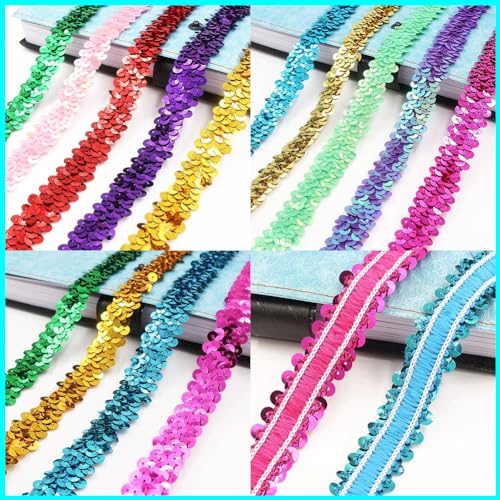 dlboboai Sequin Ribbon Trim Polyester Braided Ribbon 10 Yards 30mm Wide Lace Trim for Sewing Crafts Clothing Curtains Accessories Lampshade Home DIY Decoration (Peacock Green, 30mm Wide)
