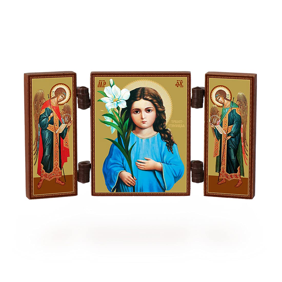 NKlaus - Triletstvujushhaja Mother of God - Christian icon triptych - travelling altar wood 36173, 9.5L x 5.2W cm