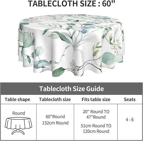Miniatura 5 de Mantel redondo reutilizable de hojas redondas de eucalipto verde acuarela con patrón de suculentas mantel redondo para mesas redondas tela de 60