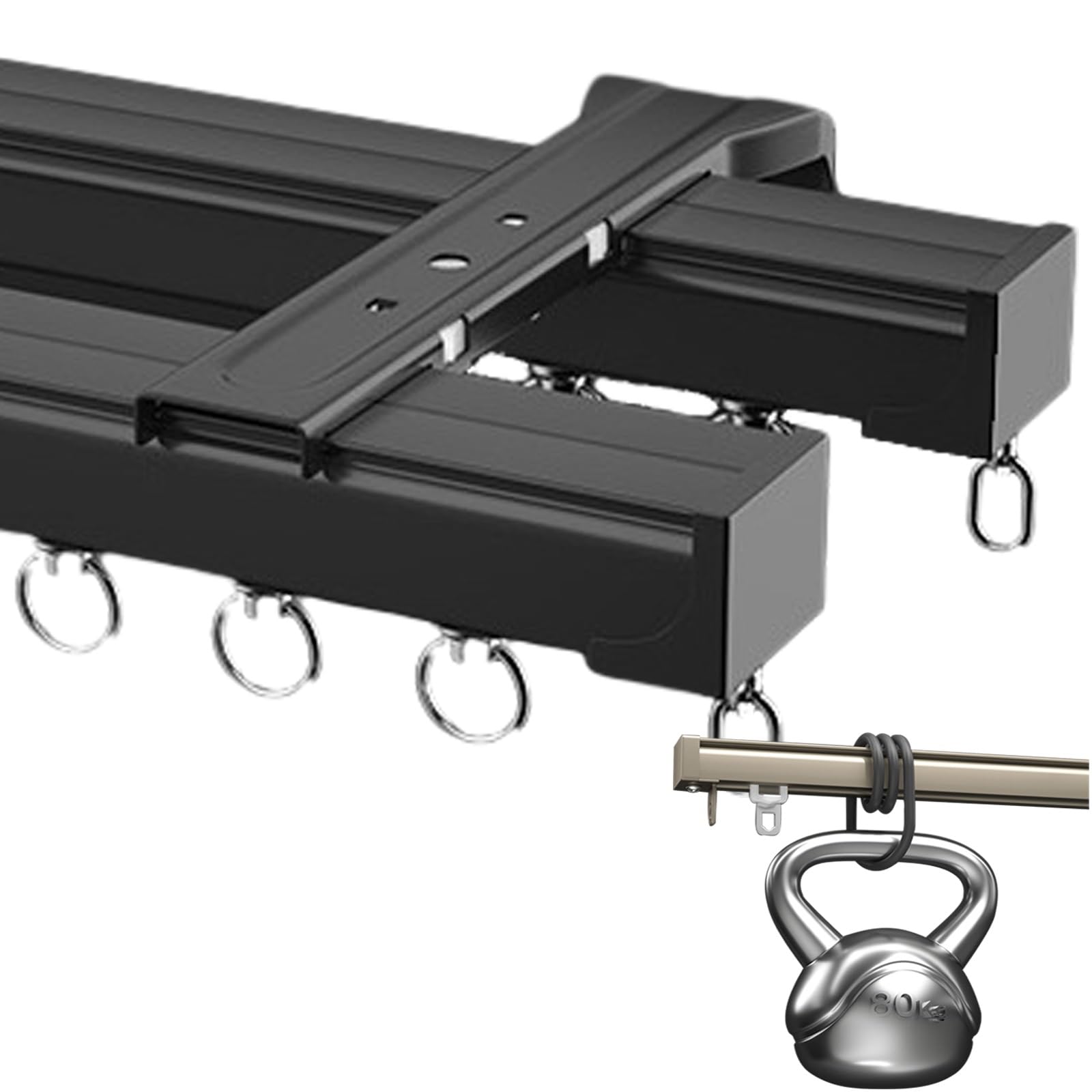 Rails à rideaux doubles robustes en alliage d'aluminium noir