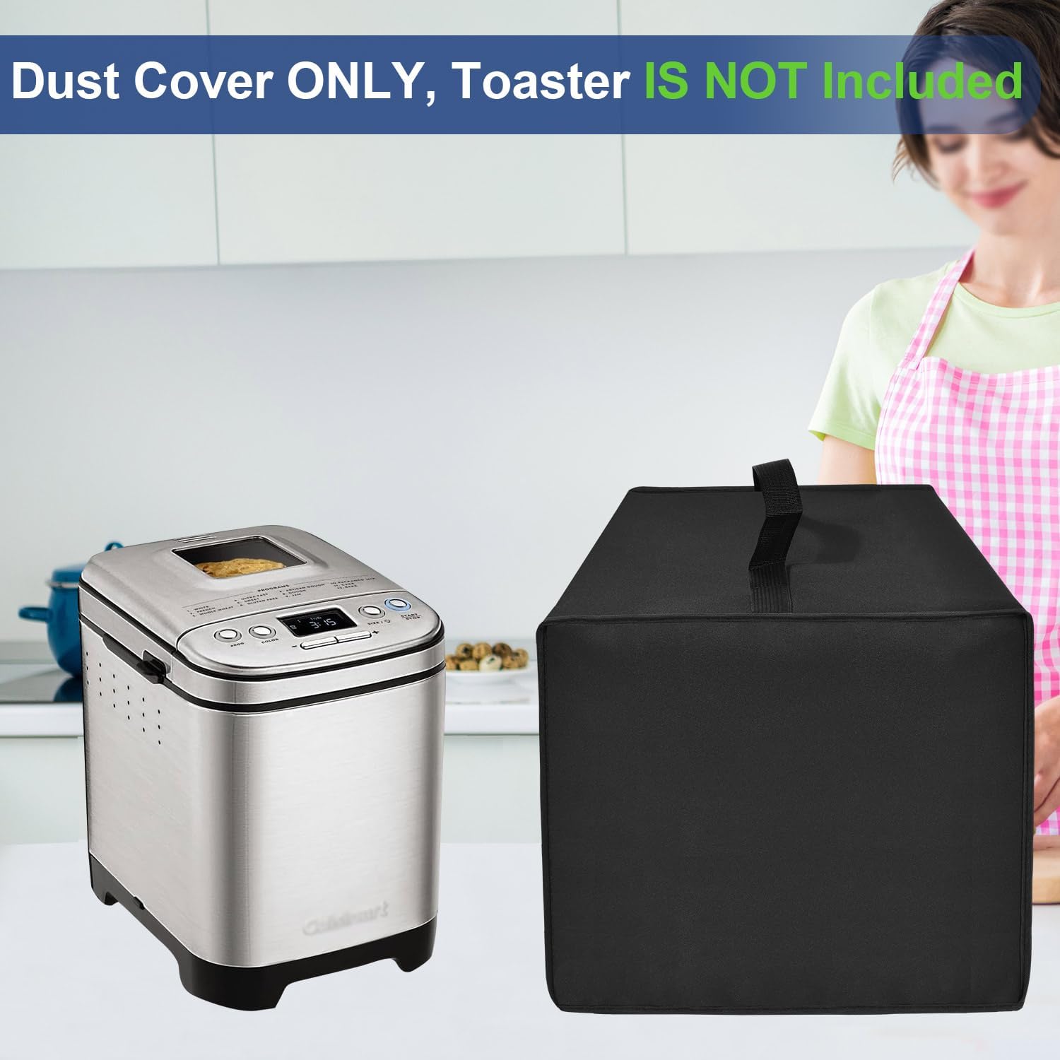 Cover for Cuisinart Bread Maker Machine, Waterproof Heat-Resistant Dustproof Toaster Cover for Cuisinart Bread Maker CBK-110P1, Washable Protective Covers with Handle-Only Lid (Black)