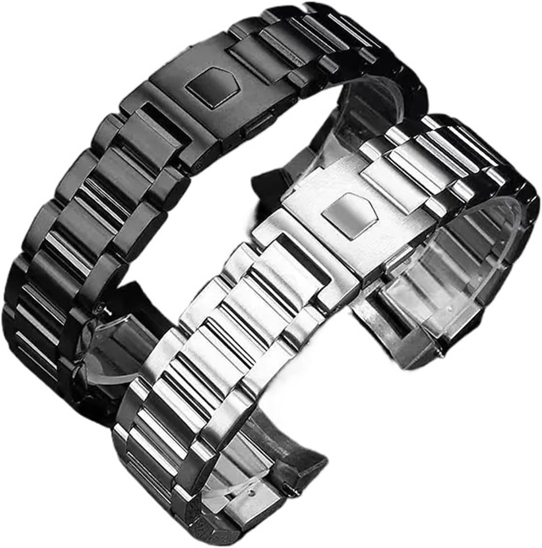 [ETANNFMQ] シルバーブラックステンレススチールウォッチバンドブレスレットカーブエンドソリッドリンク22mm TAG Heu