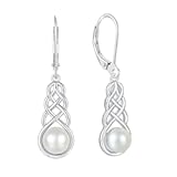 Women Pearl Earrings 925 Sterling Silver Celtic Infinity Dangle & Drop Earrings with 8mm Freshwater Pearl Jewelry