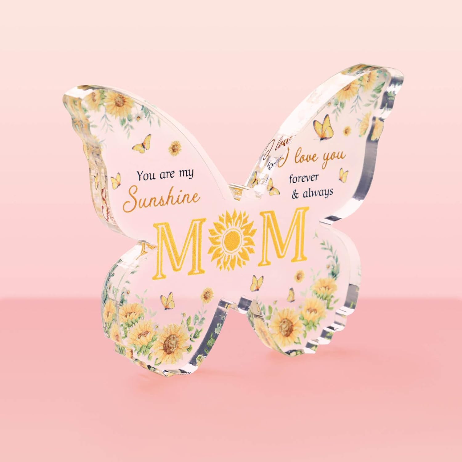 Gifts for Mom, Unique Mothers Day Gifts from Daughter Son, Engraved Butterfly-shaped Acrlic Keepsake Mom Presents 5X3.8 inch-Heartwarming Mom Birthday gift, Christmas, Thanksgiving (big yellow)