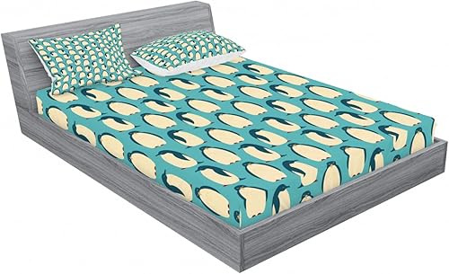 Miniatura 2 de Ambesonne Penguin - Juego de 2 sábanas bajeras y fundas de almohada, diseño de pájaros de poste ártico, 4 piezas de decoración de cama, el paquete