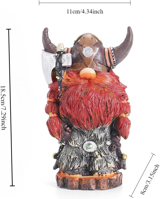 Viking Gnome Figurine 7.2 Inch, Nordic Warrior Statue with Horned Helmet, Handcrafted Resin Viking Decor for Men, New Year & Valentine’s Day Gift, Tabletop Shelf Fireplace Home Decoration, Men's Gift - Image 5
