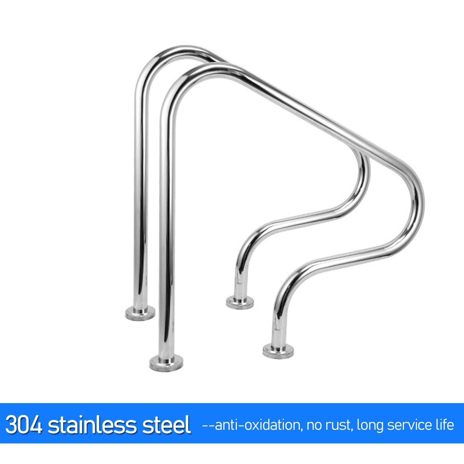 Main courante de piscine en acier inoxydable 304 pour piscines creusées, 80 x 80 cm, capacité de poids de 150 kg, pas de pré-encastrement nécessaire