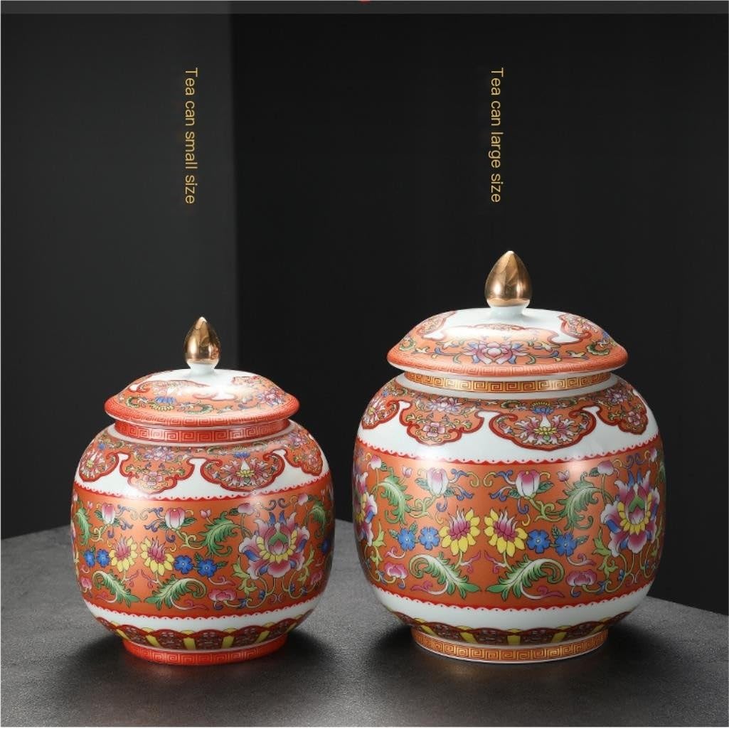 CMBSSTFC Słoik na cukier Ceramiczny sypki słoik do przechowywania herbaty Kolor emalii Ceramiczny chiński styl retro Zamknię słoik Słoik do przechowywania żywności w kuchni Pojemnik na herbatę (kolor: