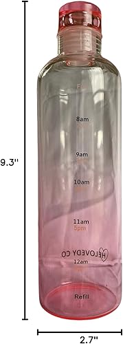 Miniatura 6 de Botella de agua de vidrio de 16 onzas, 100% borosilicato, rosa, transparente y azul, medidas motivacionales con tiempo, sin BPA, ecológica, para