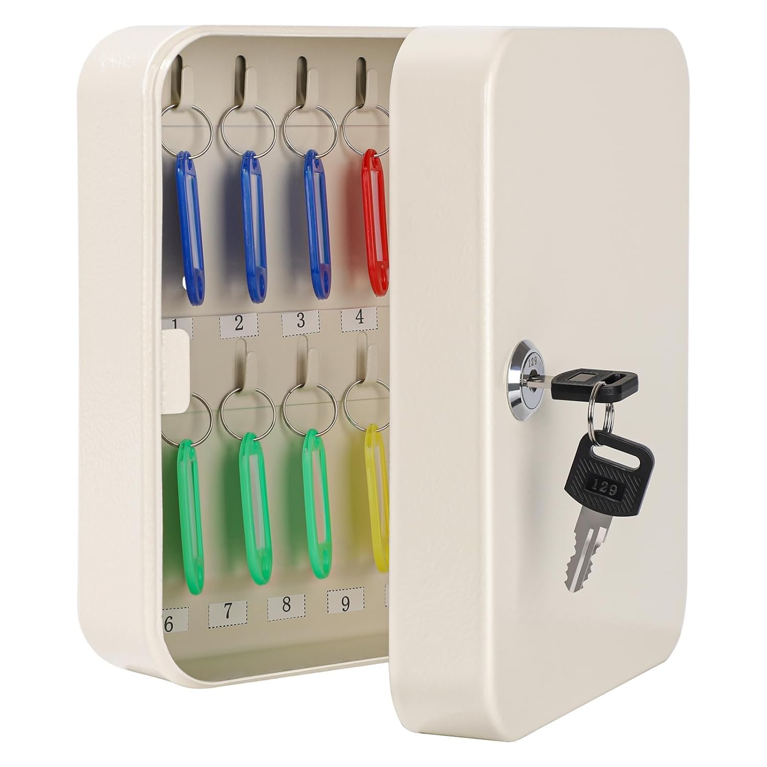 Suptikes Wall Key Cabinet Wall Mount, Steel Security Key Storage Box Organizer with Hooks, Tags & Labels, Lockable Key Holder for Home Office Shop Rental Properties, (White, 20 Key)-picture-15