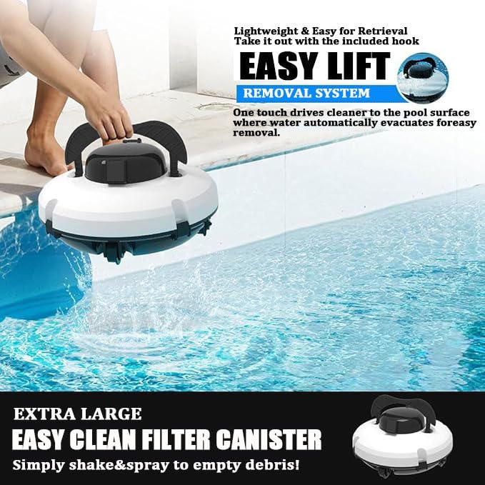 Robot pulitore piscina con girante idraulica per detriti, regolazione automatica della profondità, processore di navigazione di precisione, filtro a sgancio rapido