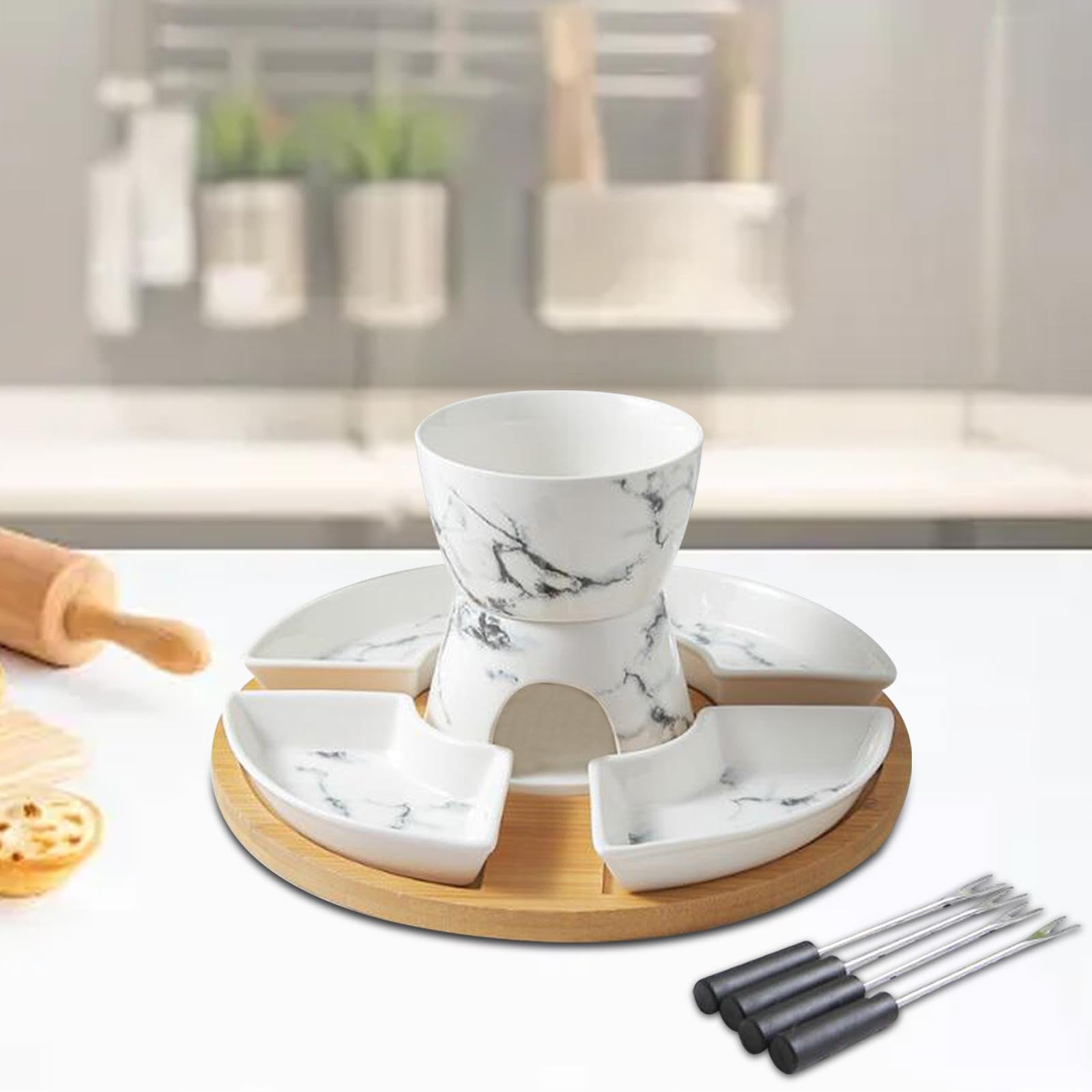 Service à Fondue avec Bougie Chauffe-Plat et Caquelon à Fondue Au Chocolat pour Fromage Au Caramel