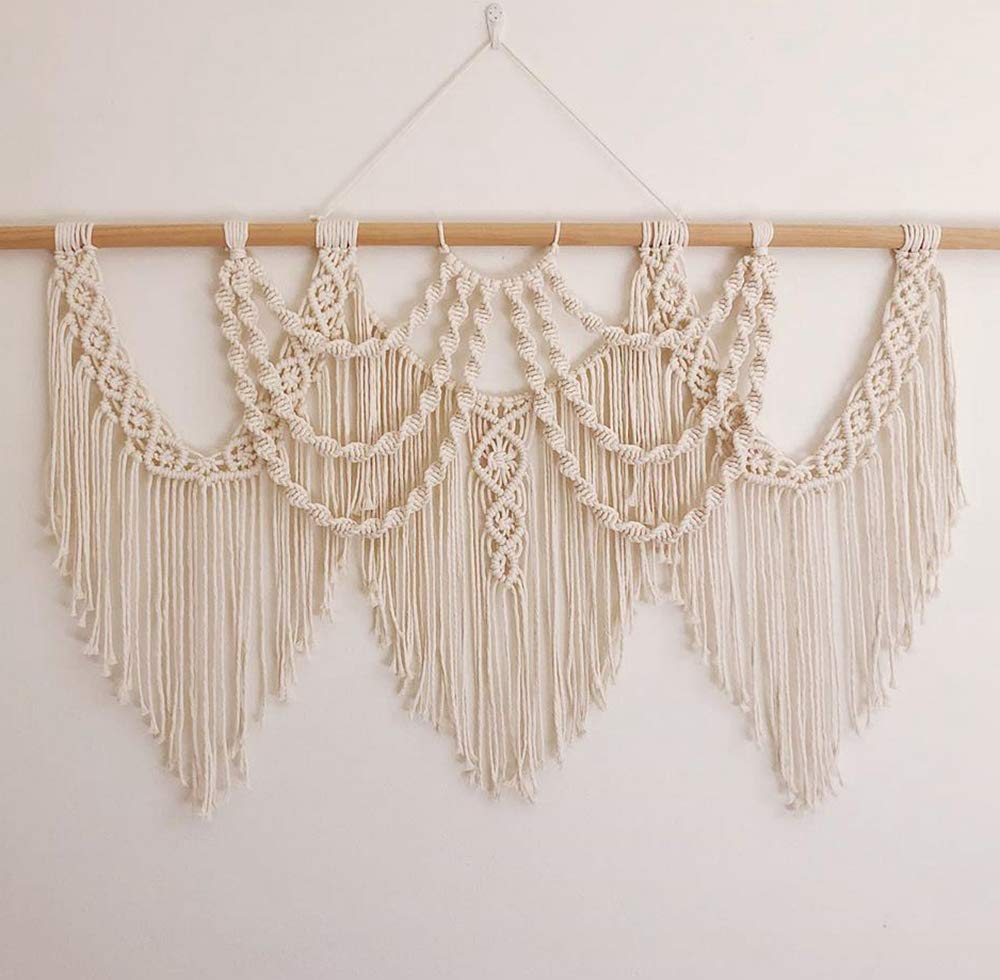 CBXSF Gran Pared Colgante Macramé Decoración de Paredes Bohemias Tapiz de Macramé Encima de la Cabecera Tapices Tejidostelón de Cortina de Boda de macramé,97cm (Anchura) X 70cm (Longitud)