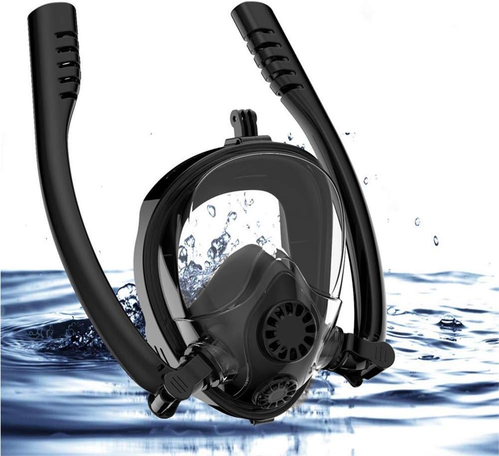 HUIYEA Snorkel Mask, Safe K2 Breathing System Full Face Snorkeling Mask for Natural Breath & Safe Snorkeling Anti Leak Anti Fog Diving Mask Dry Snorkel Set for Kids Adult (Black, L/XL)