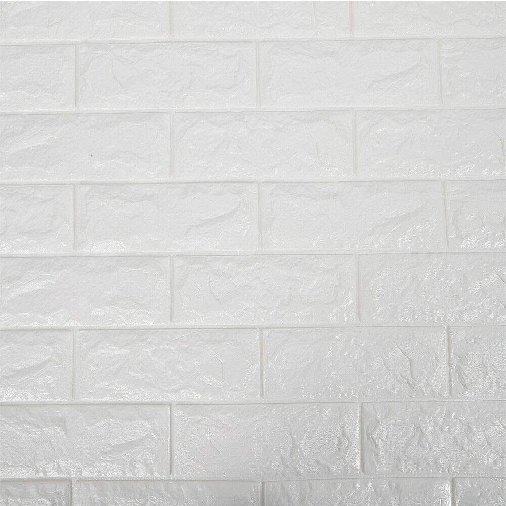 10 paneles de pared 3D autoadhesivos, aspecto de piedra, 70 x 77 cm, espuma de polietileno, DIY, ladrillos, piedra repujada, decoración de pared (blanco)