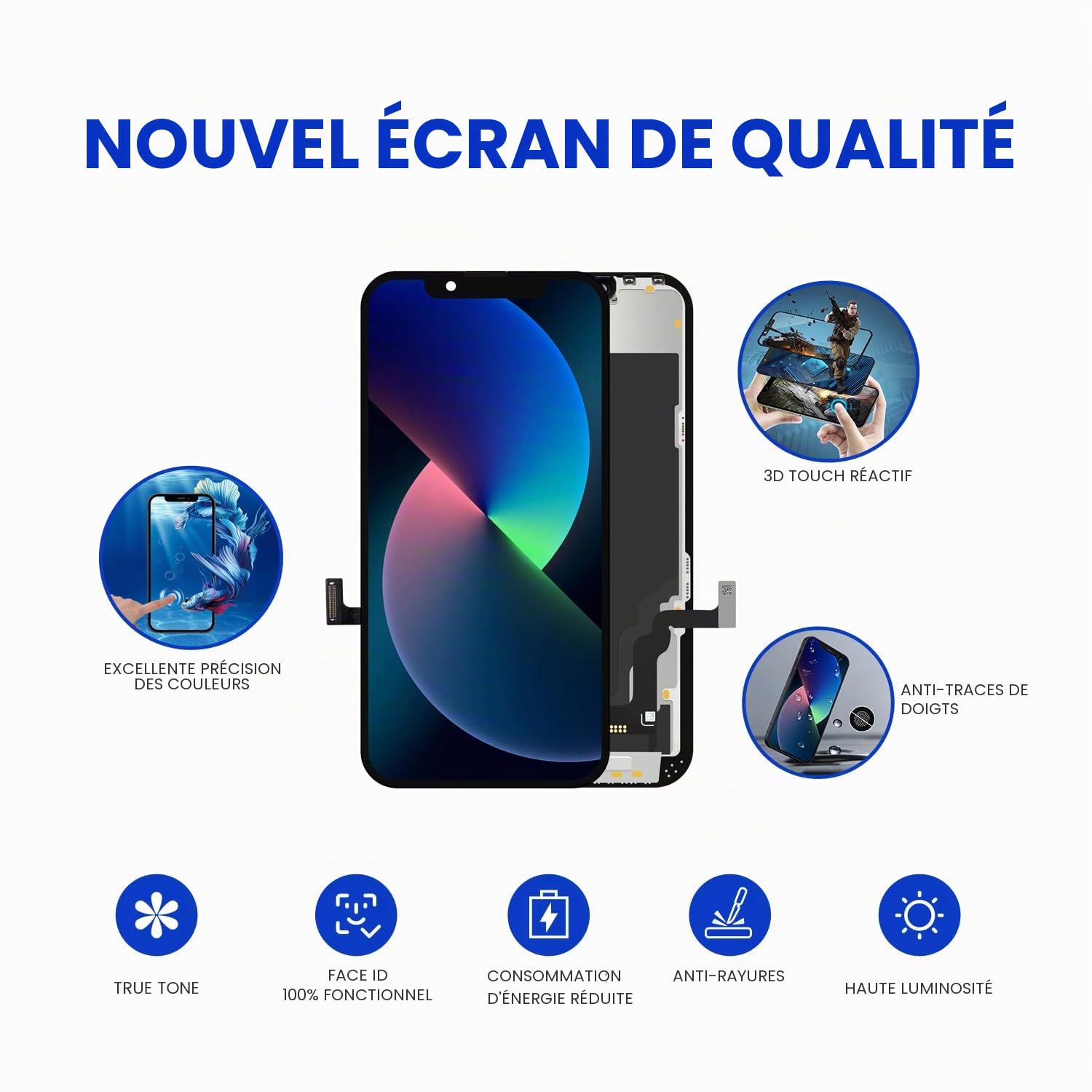 Écran pour iPhone 13-6.1 Pouce HD Kit Réparation Écran LCD DIY, Entièrement Compatible avec Face ID, Couleurs Vives, Haute Définition, Livré avec Les Outils d'Installation