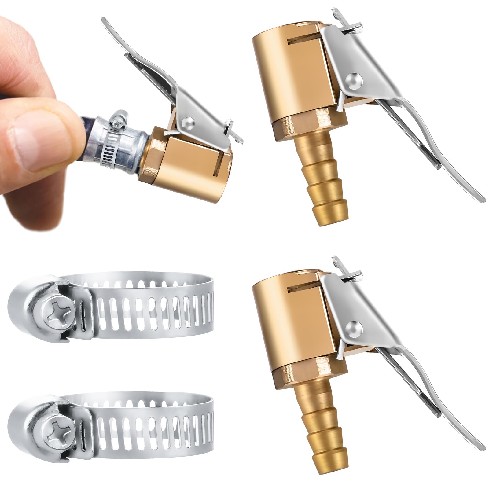 Amabro2PCS Tire Inflator, Brass Locking Tire Air Chuck with Clip Adapter Heavy Duty Air Chuck Quick Connect Inflator Compressor No Leakage Tire Chucks for Vehicle Wheel(Style-B)