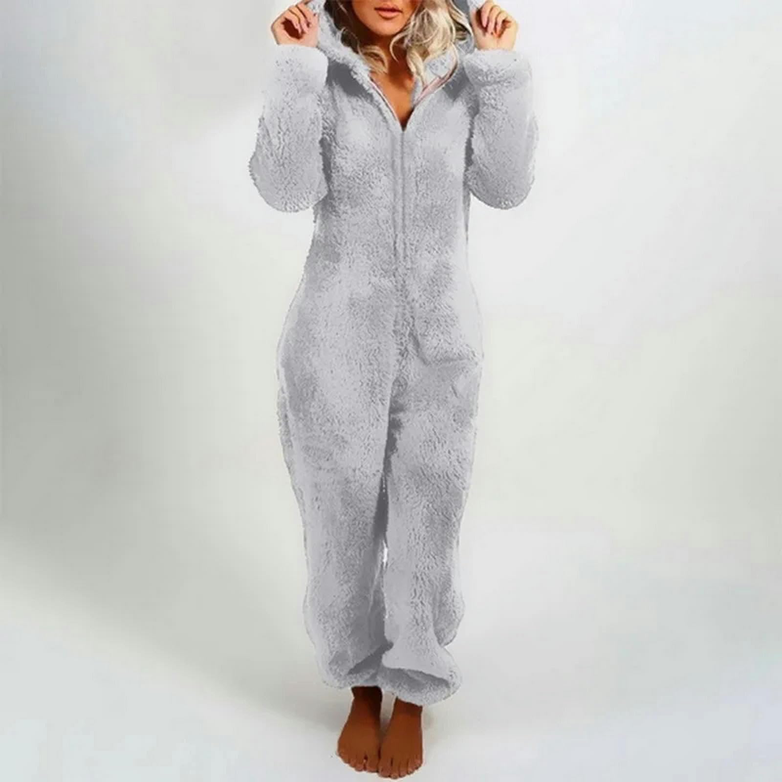 Pigiama Donna Pigiama Caldo Inverno da Donna Tuttoni Salta con Cappuccio per Sonno Letto per La Maniche Lunghe con Cerniera