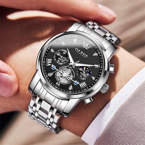 Miniatura 3 de OLEVS Watches for Men Dress Watch Chronograph Luxury Stainless Steel Big Face Men Watches Multi-Function Easy to Read Diamond Roman Numerals