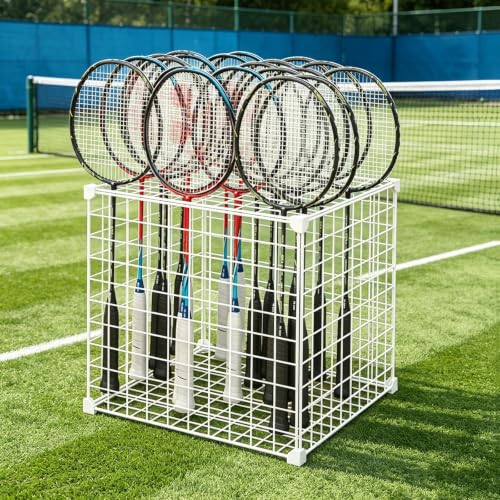 Soporte de exhibición para Raquetas de bádminton y Tenis, y Estante de Almacenamiento para Equipo de Entrenamiento de Tenis en Patios Escolares(White,45 x 45 x 45cm)