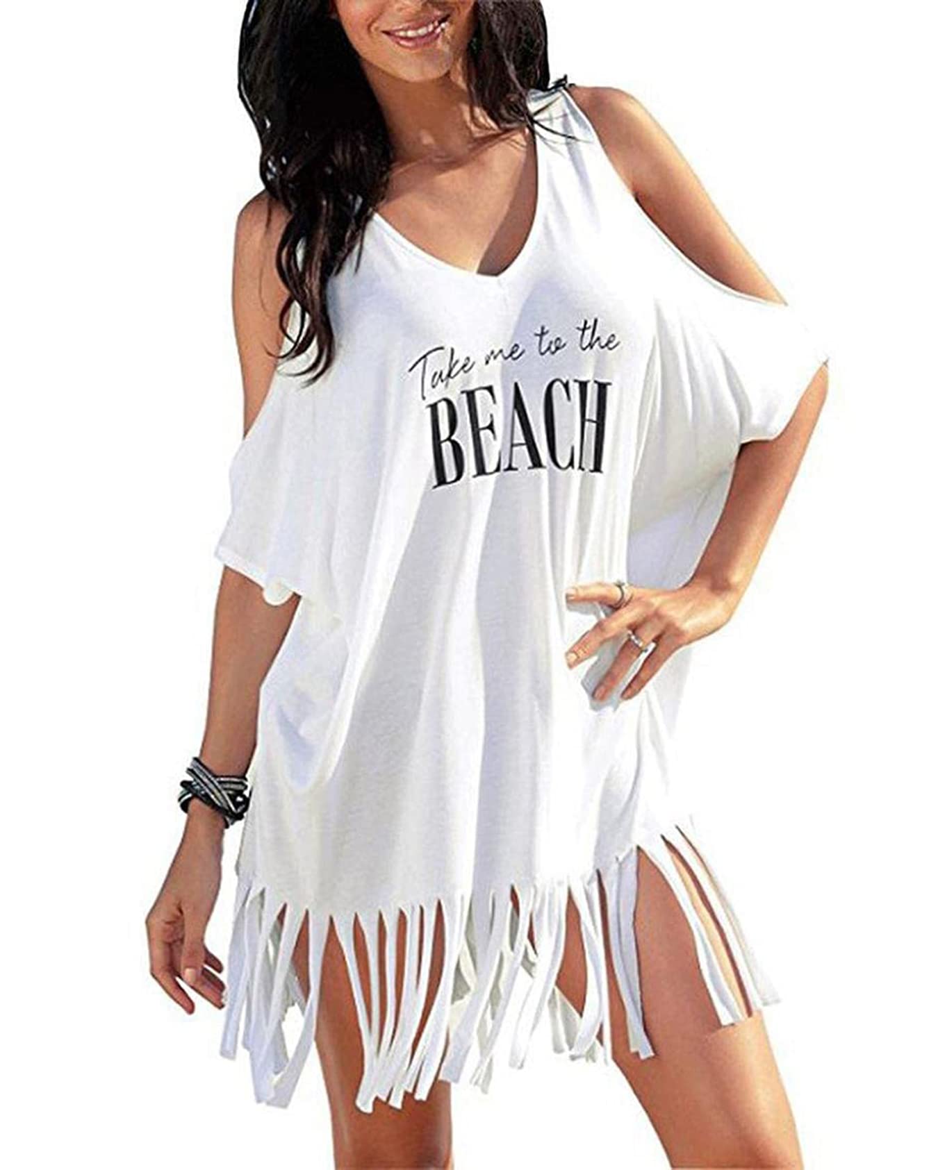 heekpek Vestido de Playa Mujer Blusas Chales Camisolas y Pareos Trajes de baño Sexy Bikini Cover ups Borla Camisola Playero Ropa Verano