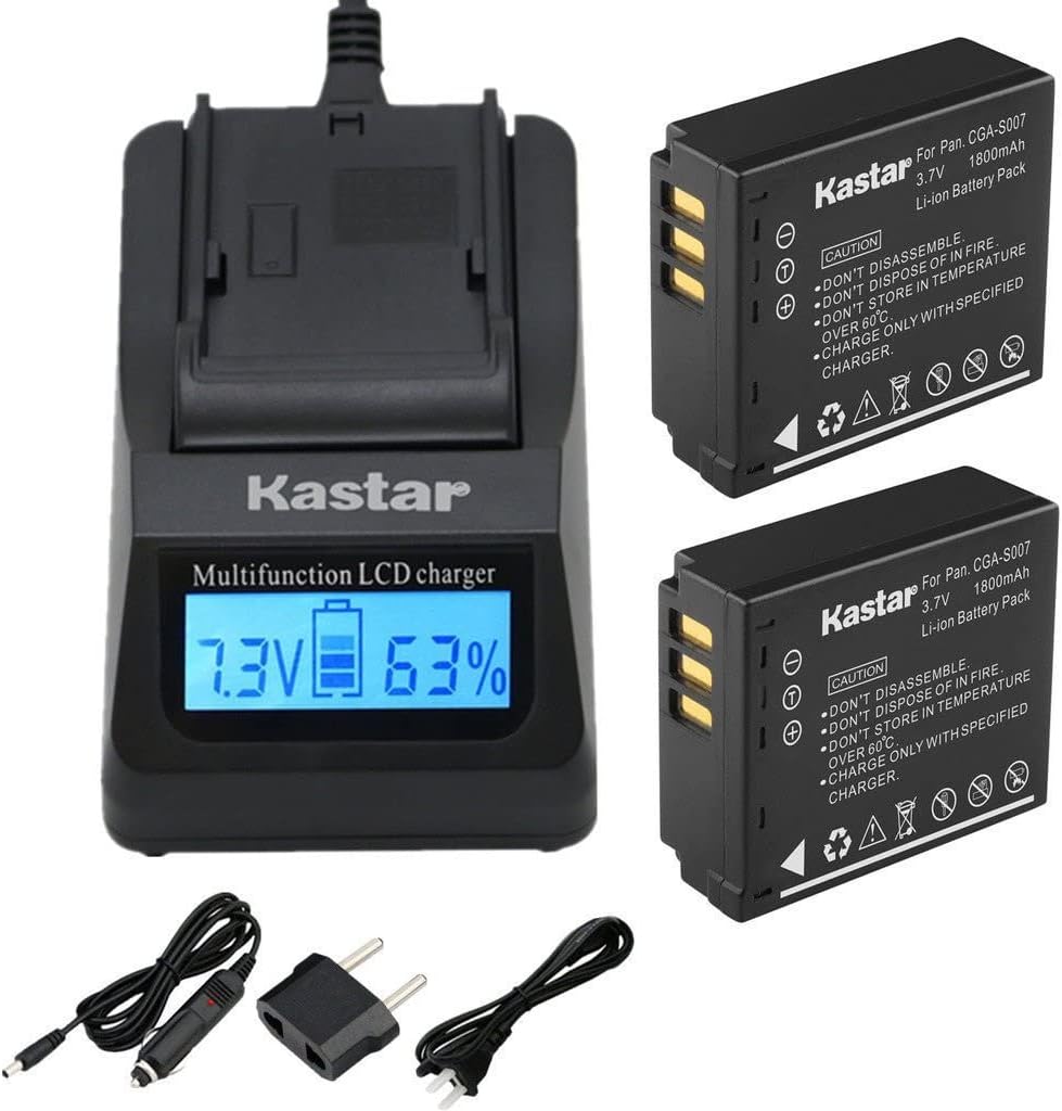 Kastar Ultra Fast Charger and Battery (2-Pack) Replacement for Panasonic Lumix CGA-S007, CGA-S007A and DMW-BCD10 and Lumix DMC-TZ1, DMC-TZ2, DMC-TZ3, DMC-TZ4, DMC-TZ5, DMC-TZ11, DMC-TZ15, DMC-TZ50