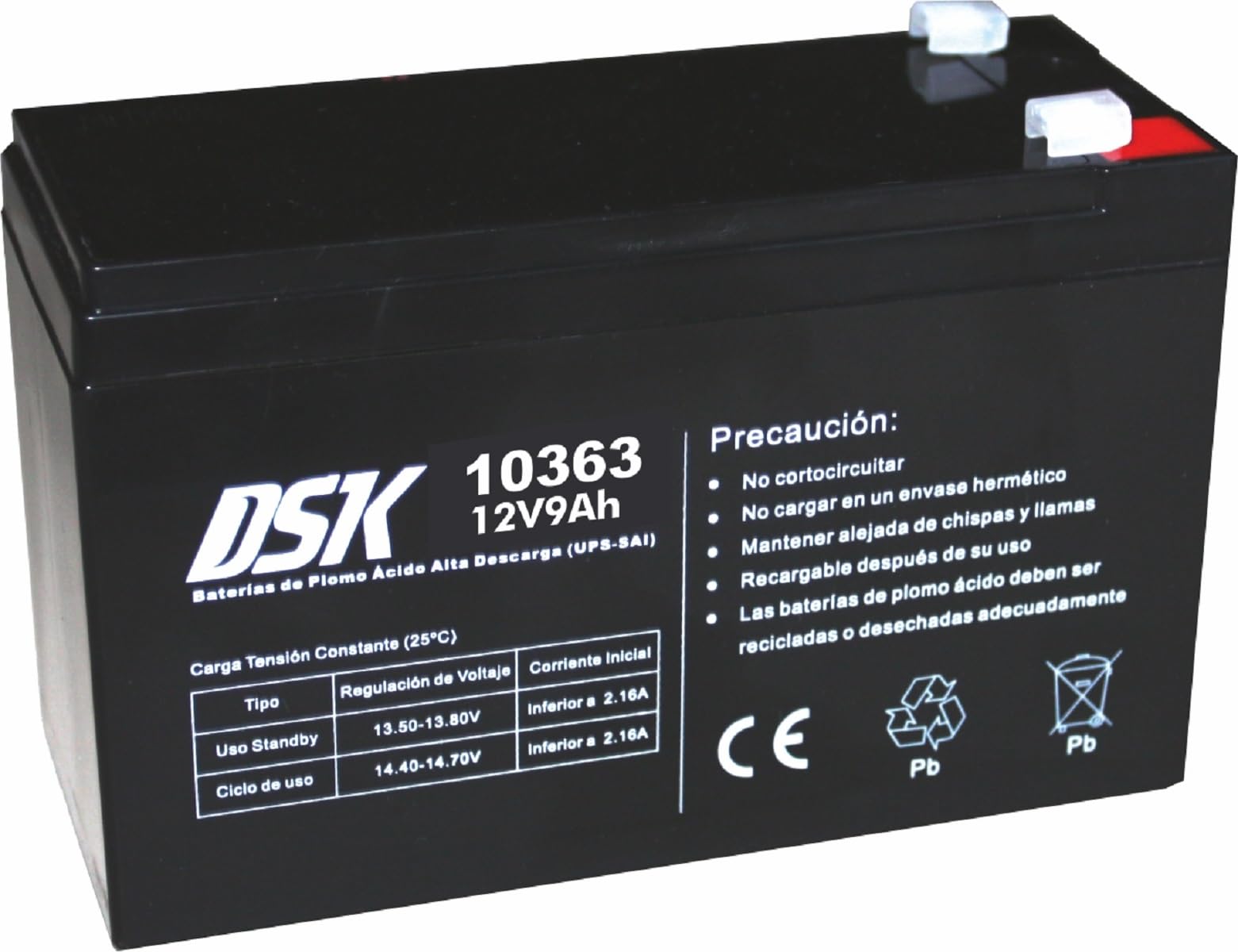 DSK Batterie AGM Plomb Étanche VRLA Haute Décharge 12V 9Ah Rechargeable sans Entretien pour UPS/Onduleur, Alarme et Sécurité - Compatible bornes F1/F2