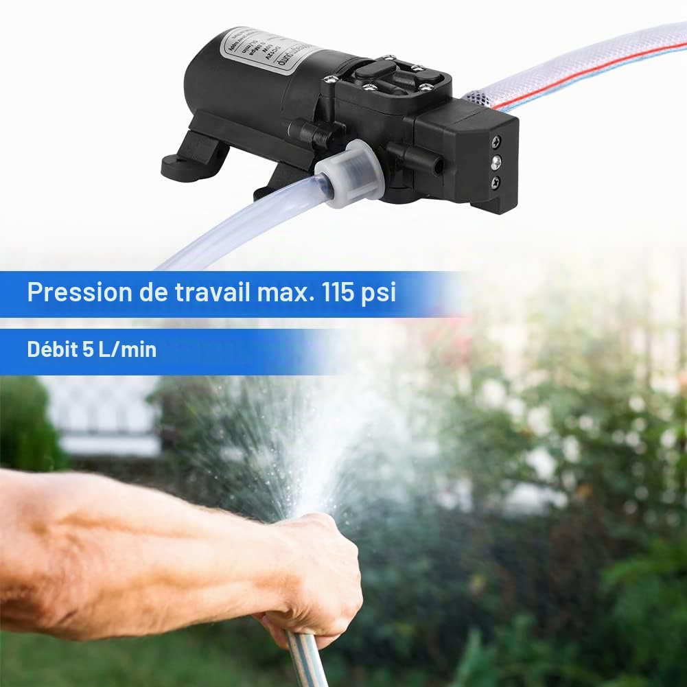 Pompe à Eau 12V avec Démarrage/Arrêt Automatique, Haute Pression, 60W, 5L/min, Auto-amorçante pour Caravane, Bateau, Jardin